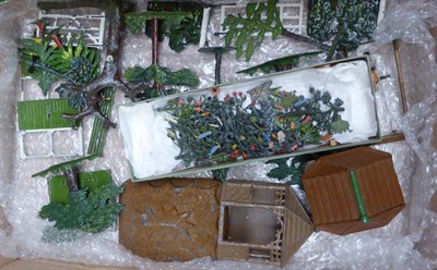 Lot 172 - Britains Garden A Good Selection Of Loose Items including two garden huts, thatched roof, boy...