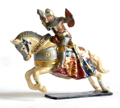 Lot 176 - Richard Courtenay Mounted Knight Black Prince with moving arm holding axe base has knights name...