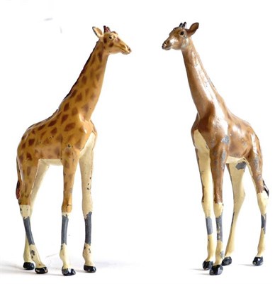 Lot 179 - Britains Two 912 Giraffes (Large, 6.25";, 15.5cm) one tan (G, paint loss to lower legs) the other a