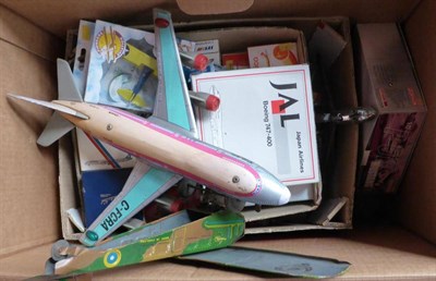 Lot 195 - A Collection of Model Aircraft, including two tinplate models, a plastic airliner, model kits,...