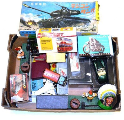 Lot 199 - Mixed Toys and Collectables, including boxed Japanese tank, two modern Schuco cars, three...