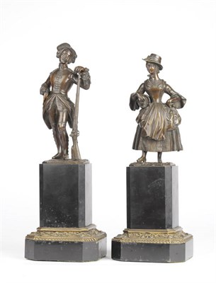 Lot 1200 - A Pair of Austro-German Bronze Figures, circa 1840, one as a gentleman hunter, standing wearing...