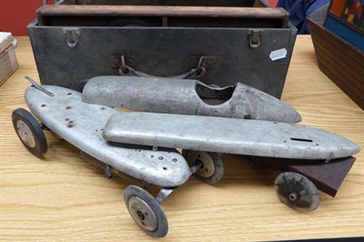 Lot 205 - Dooling Bros (USA) Petrol Driven Racing Car Parts consisting of base with four wheels, base...