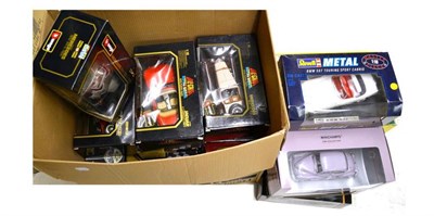 Lot 227 - Fourteen Boxed Large Scale Models of Cars, makers including Burago, Motor Max, Grand Prix,...