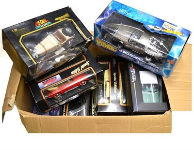 Lot 231 - Fourteen Boxed Large Scale Diecast Models of Cars, makers include Minichamps, Maisto, Revell,...