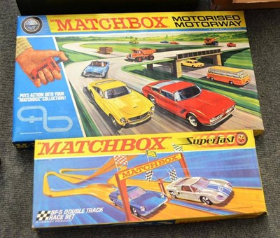 Lot 271 - Matchbox M2 Motorised Motorway Set containing 36c Opel Diplomat, 75b Ferrari Berlinetta, track,...