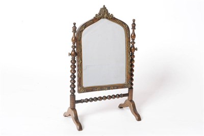 Lot 1209 - A Continental Walnut Miniature Dressing Table Mirror, late 19th century, the arched plate...