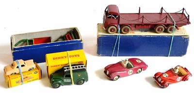 Lot 298 - Dinky 505 Foden Flat truck With Chains maroon 2nd type (Good to Excellent, chain broken off at...