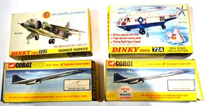 Lot 304 - Four Boxed Diecast Aircraft - Dinky Hawker Harrier No.722 and Sea King Helicopter No.724, and...