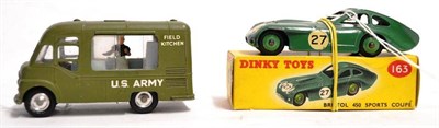 Lot 308 - Dinky 163 Bristol 450 Sports Coupe (E box G-E) Corgi US-Army Mobile canteen (G-E) (2)