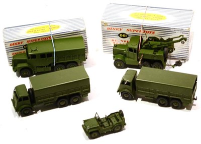 Lot 309 - Dinky Military 661 Recovery tractor 689 Medium artillery tractor (both G-E boxes G-F, worn) two...