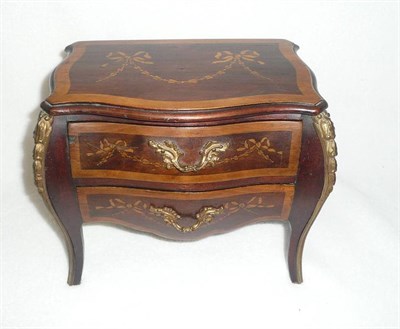 Lot 1213 - A Mahogany, Satinwood and Gilt Metal Mounted Miniature Commode, circa 1900, of bombé form,...