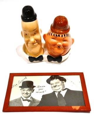 Lot 333 - A Signed Photograph of Stan Laurel and Oliver Hardy, inscribed 'Thank You Willie!', 9cm by...