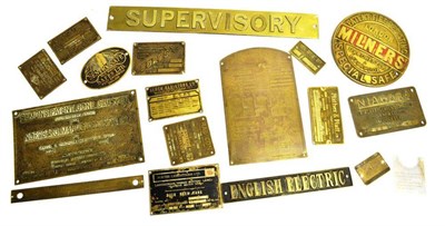 Lot 339 - Various Brass And Other Plaques including English Electric, two Milner Fire resistant safes, Ratner