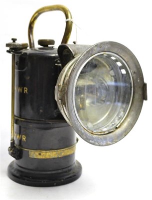 Lot 343 - London & North Western Railway Carbide Handlamp with black enamelled cylinder having two sets...