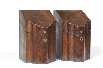 Lot 1216 - A Pair of George III Mahogany Veneered Cutlery Boxes, circa 1775, of typical serpentine fronted...