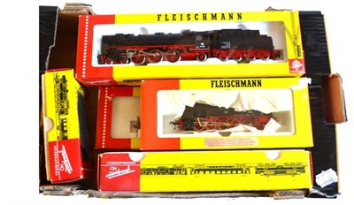 Lot 28 - Six Boxed Fleischmann ''HO' Gauge German Locomotives - Class 01 Express Tender Locomotive, box...