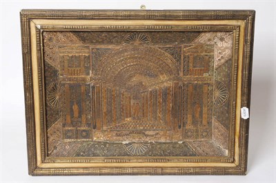 Lot 1220 - A Continental Strawwork Picture, French or Italian, circa 1800, of concave rectangular shape,...