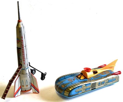 Lot 37 - Two Boxed Tinplate Space Vehicles - Hungarian Holdraketa friction drive space rocket, and Bulgarian