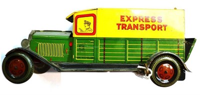 Lot 41 - A Wells o London Clockwork Tinplate 'Express Transport' Delivery Van, lithographed in green and...