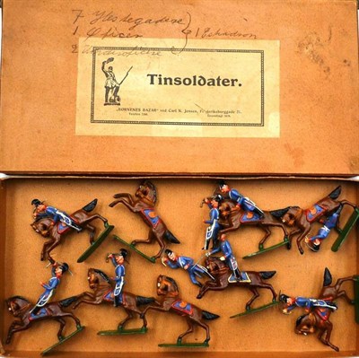 Lot 61 - A Boxed Set of Tinsoldater Lead Danish Cavalry Figures, comprising nine mounted figures, in...