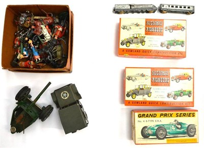 Lot 70 - Mixed Toys, including lead figures, Britains farming and hunt figures, semi flats, composition...