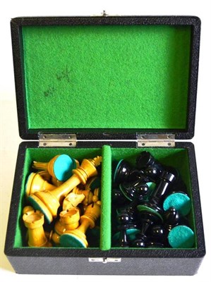 Lot 75 - A Large Boxwood and Ebony Staunton Chess Set, no maker's name, with weighted green baize...