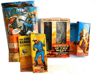 Lot 89 - Three Boxed Marx Action Figures - Lone Ranger with Silver, Tonto amd Heroes of the West Series...