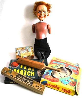 Lot 103 - Mixed Toys and Games, including a ventriloquist's dummy, Waddingtons Test Match game, picture...