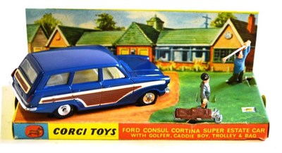 Lot 186 - A Boxed Corgi Ford Consul Cortina Super Estate Car No.440, in blue with brown side panels,...