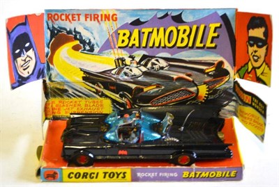 Lot 188 - A Boxed Corgi Rocket Firing Batmobile No.267, with gloss black finish, red bat wheels, Batman...