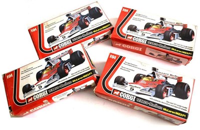 Lot 195 - Four Boxed Corgi Texaco Marlbro McLaren M23F1 Racing Cars No.191, diecast 18:1 scale models,...