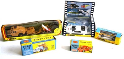 Lot 196 - Five Boxed Corgi Vehicles - James Bond Lotus Esprit No.269, Quad Tractor, Trailer and Gun...