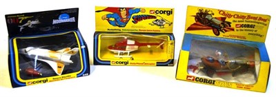 Lot 203 - Three Boxed Corgi TV Related Vehicles - Chitty Chitty Bang Bang No.266, Moonraker Space Shuttle...