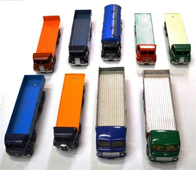 Lot 206 - Nine Repainted Dinky and Spot On Wagons, including two Spot On AEC motors, Dinky Foden tanker...