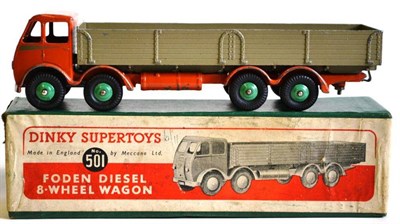 Lot 210 - A Boxed Dinky Supertoys Foden Diesel 8-Wheel Wagon No.501, 1st cab type, with orange cab and...