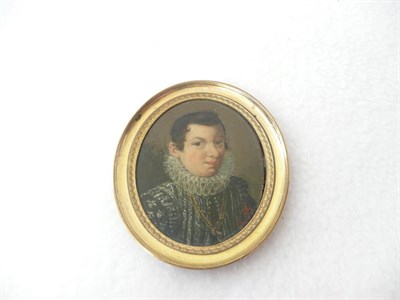 Lot 1239 - Spanish School, 17th/18th century: Portrait Miniature of a Young Gentleman, with short brown...