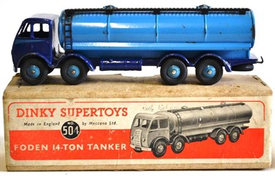 Lot 214 - A Boxed Dinky Supertoys Foden 14-Ton Tanker No.504, 1st cab type, with dark blue cab and...