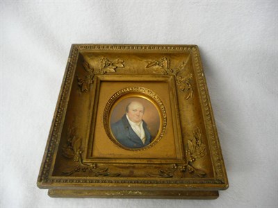 Lot 1241 - J Paul Fischer: Portrait Miniature of John Prescott Esq, circa 1810, with grey/blue eyes, wearing a