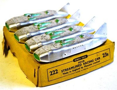 Lot 234 - A Dinky Type 5 Trade Box of Four Streamlined Racing Cars, numbered 222 and 23s, all in silver...