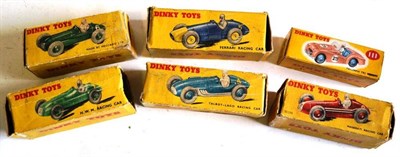 Lot 254 - Six Boxed Dinky Racing Cars - H.W.M No.23J, Maserati No.23N, Talbot-Lago No.230, Ferrari...