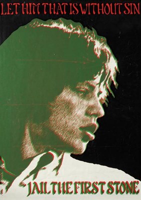 Lot 266 - Rolling Stones Poster - Let Him That is Without Sin Jail the First Stone, red and green...