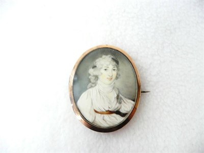 Lot 1246 - Peter Holland: Portrait Miniature of a Lady, her powdered grey hair trimmed with a black...