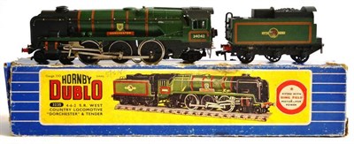 Lot 24 - A Boxed Hornby Dublo 3-Rail West Country 'Dorchester' Locomotive and Tender No.34042, in BR...