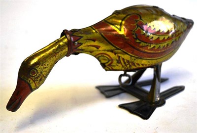 Lot 54 - A Louis Marx Clockwork Tinplate Egg Laying Goose, lithographed in red and gilt, with key,...