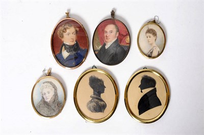 Lot 1251 - A Group of Six Miniatures of Members of the Carruthers Family, comprising a pair of silhouettes...