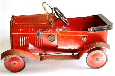 Lot 65 - A Tri-ang Tinplate Pedal Car, with red painted body, silver grille, reg number 'LIB 4242',...