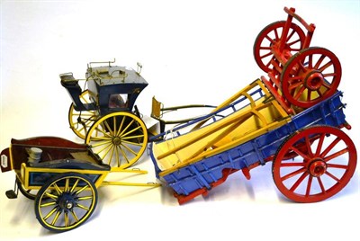 Lot 69 - Six Painted Wooden Models of Horse Drawn Vehicles, including Hobday Removal Van, Callow Milk Float