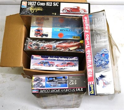 Lot 70 - Six Large Boxed Unmade Plastic Model Kits of Motor Vehicles - Monogram 57 Chevy and Racing...