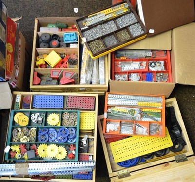 Lot 83 - A Large Collection of Mixed Meccano, includes pieces in green, yellow, red, silver, blue, nuts,...